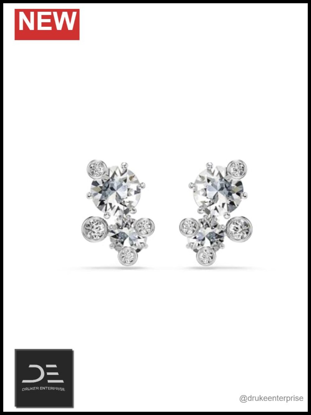 Swarovski Crystal Rhodium Stud Earrings Round Cut Starry Pierced Jewelry